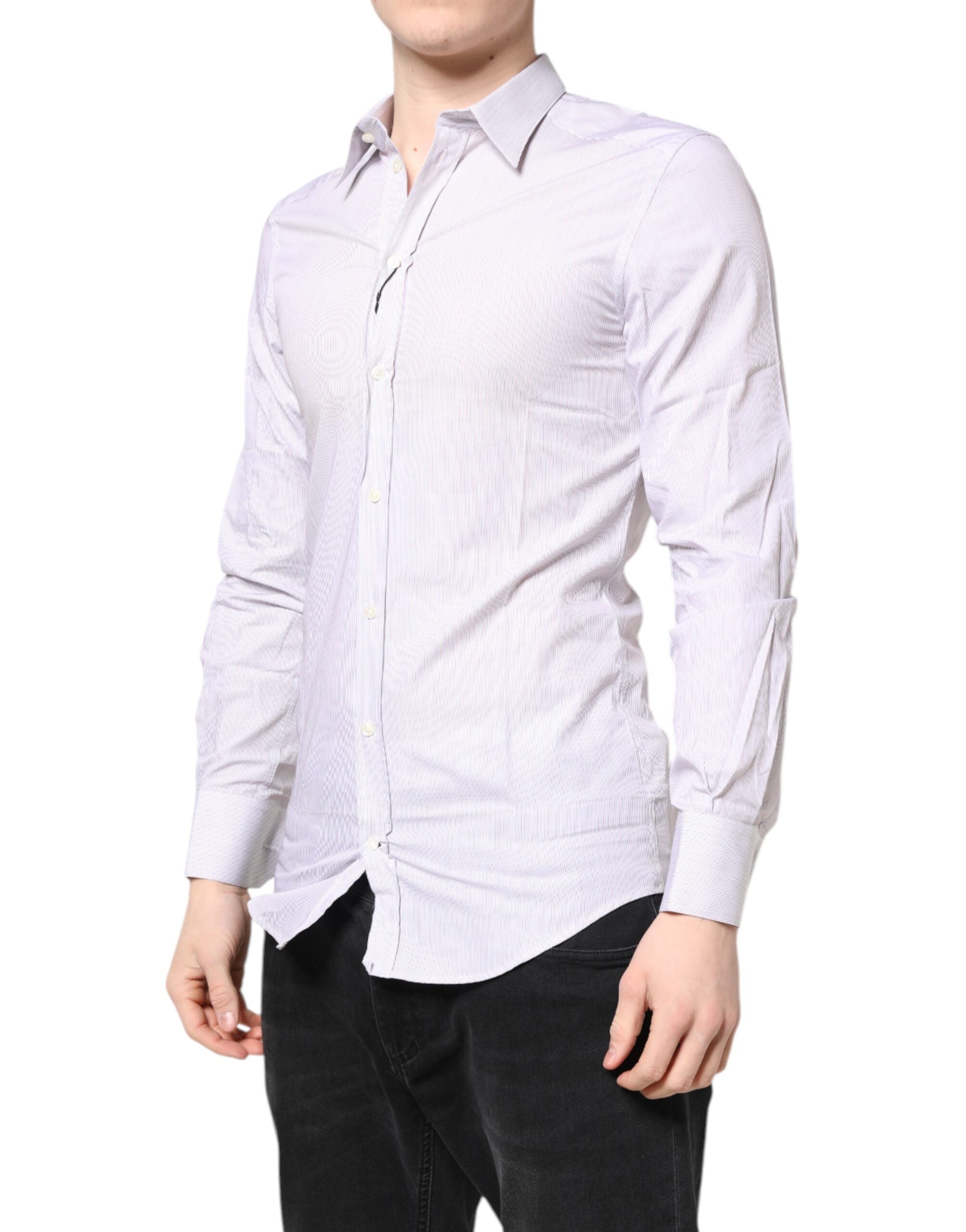 Dolce & Gabbana White striped cotton GOLD shirt with long sleeves